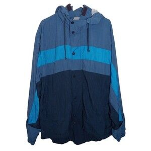 Rare Thomas Burberry Men's Active Vintage Hoodie Jacket Blue Font Zipper XL